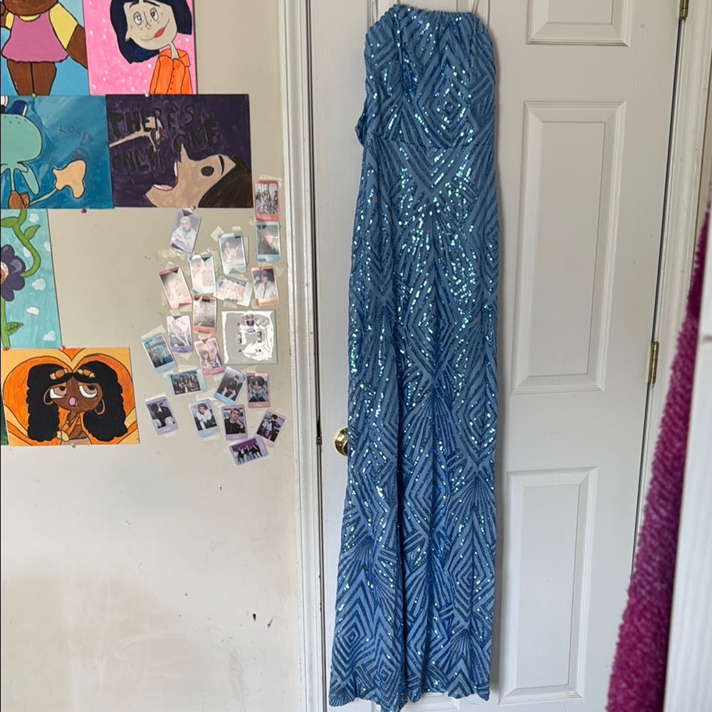 Speechless Blue Sequin Prom Dress